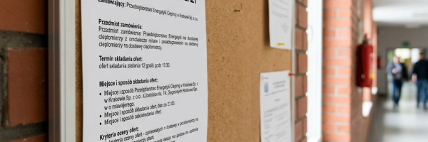 Tender announcement for heat meters supply pinned on a bulletin board